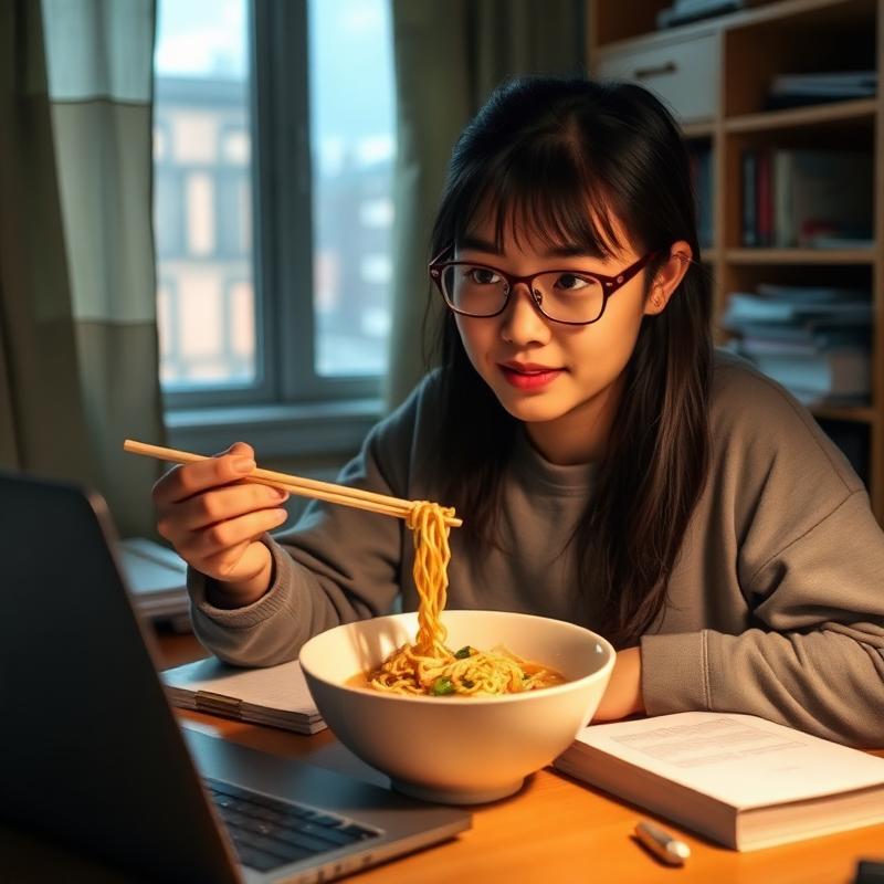 Student enjoying Late-night noodles