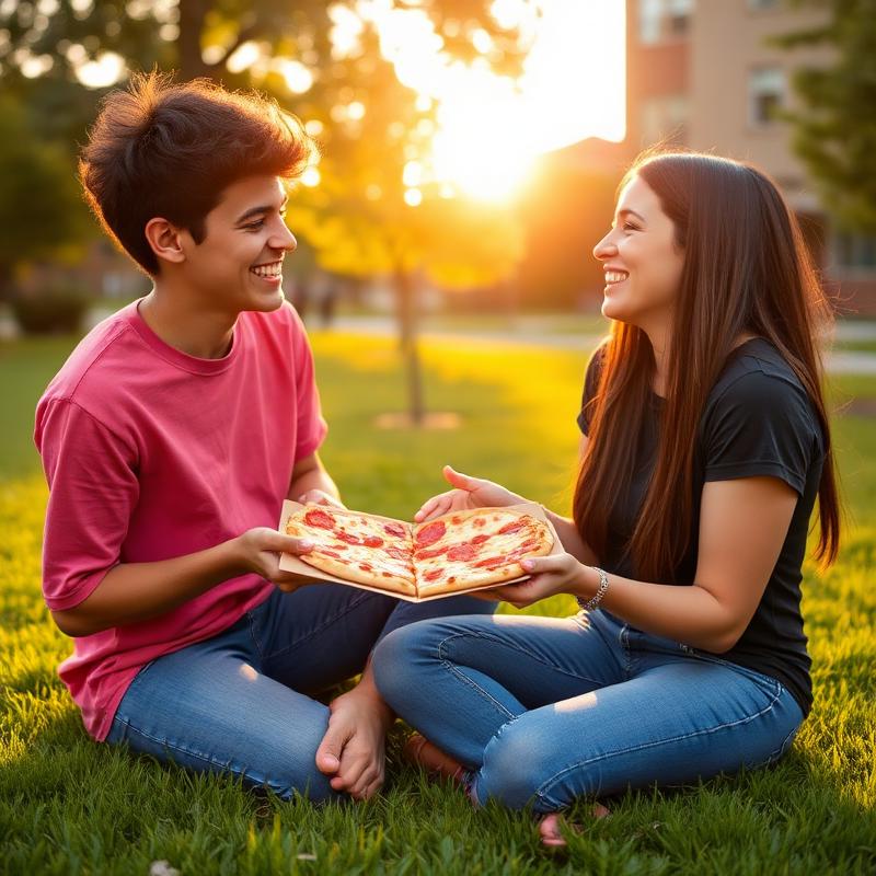 Student enjoying Pizza for two
