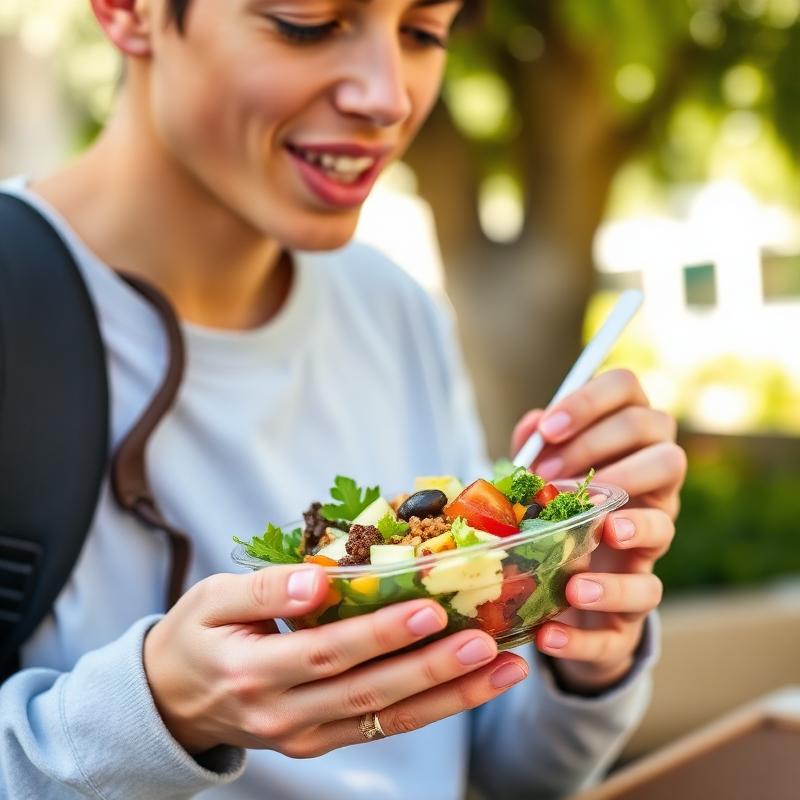 Student enjoying Rainbow salad bowl